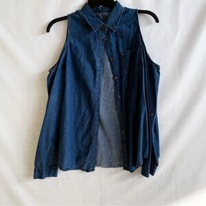 Noble U Los Angeles Blue Denim cold shoulder Button-Down Shirt Size 1X INV25/266
